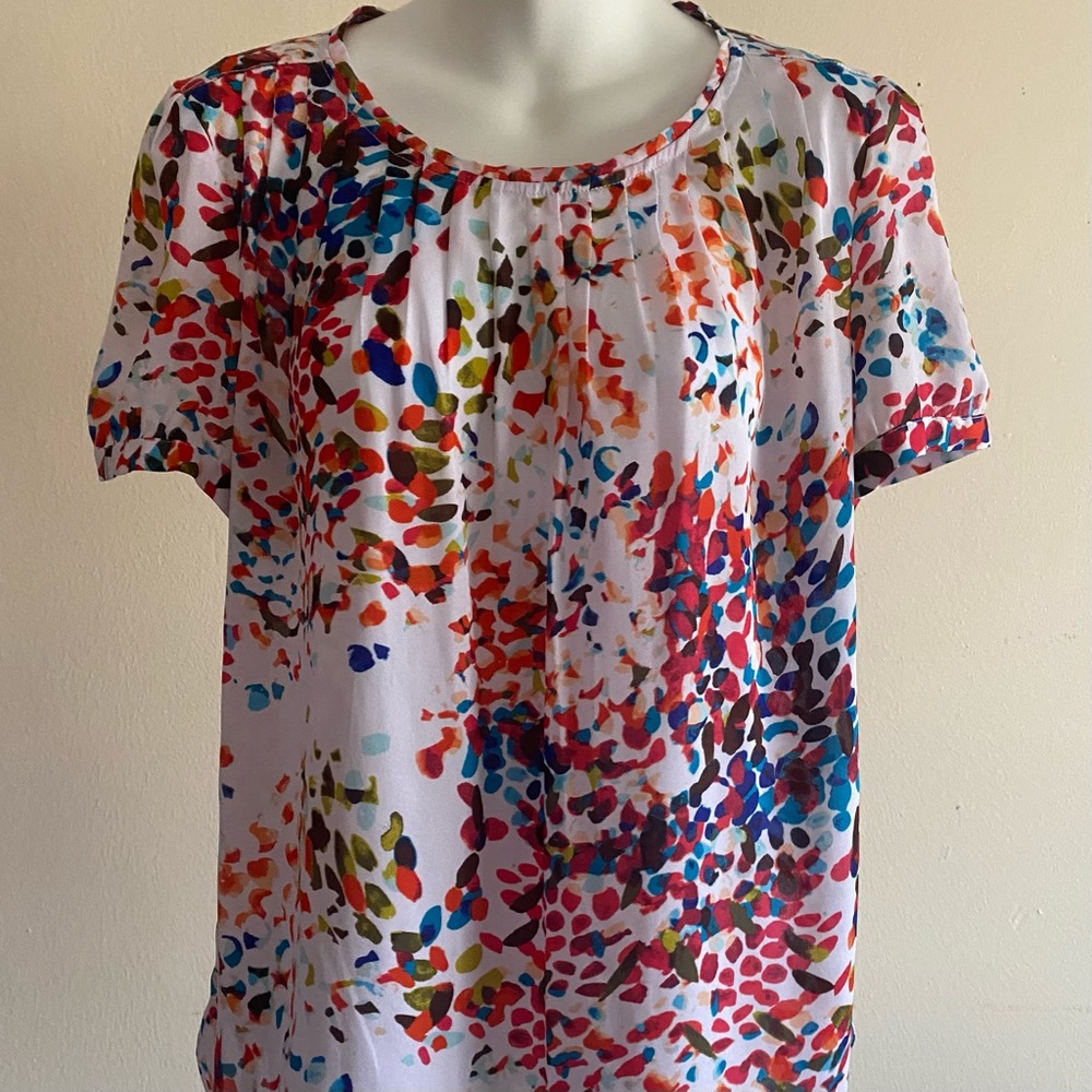 Liz Claiborne (Size M) White and Multicolor Short sleeve